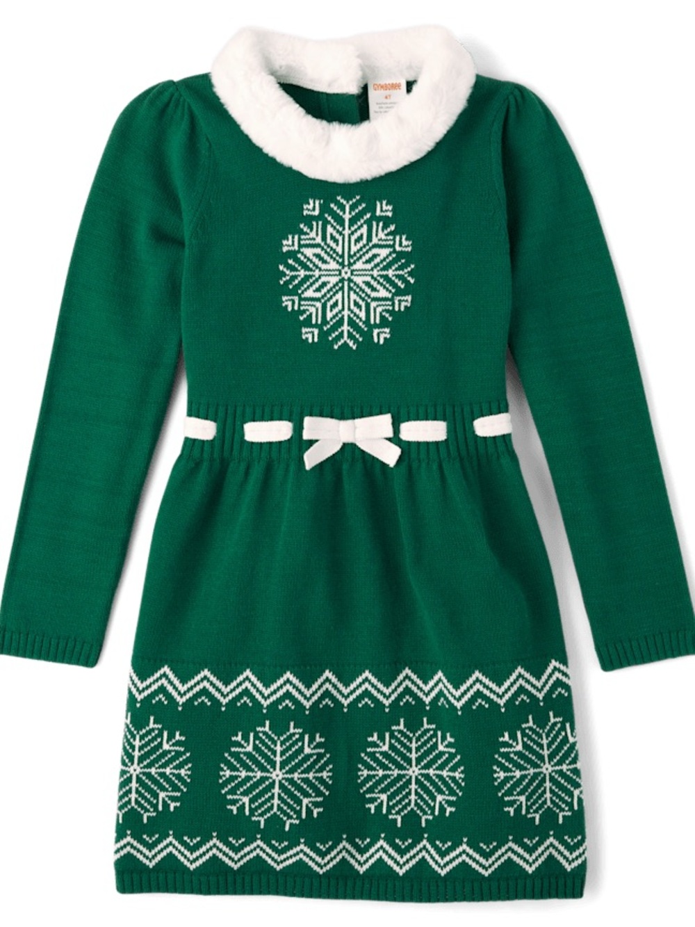 Gymboree Green Knit Dress with White Snowflake Accents